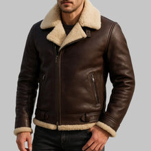 Load image into Gallery viewer, Men Stylish Dark Brown B3 Shearling Aviator Jacket
