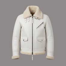 Load image into Gallery viewer, Men White RAF B3 Sheepskin Aviator Jacket
