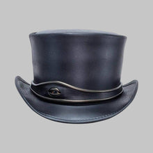 Load image into Gallery viewer, Men Black Genuine Leather Top Hat with Eye Band
