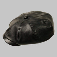 Load image into Gallery viewer, Men Classic Black Real Leather Newsboy Cap
