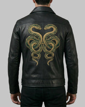Load image into Gallery viewer, Men Black Snake Embroidered Leather Jacket
