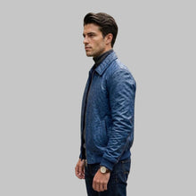 Load image into Gallery viewer, Men Blue Ostrich Embossed Leather Bomber Jacket
