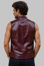 Load image into Gallery viewer, Back View of Men Classic Burgundy Leather Vest
