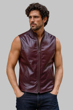Load image into Gallery viewer, Front View of Men Classic Burgundy Leather Vest
