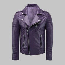 Load image into Gallery viewer, Men Classic Purple Leather Biker Jacket
