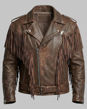 Load image into Gallery viewer, Men Dark Brown Cowboy Fringed Leather Jacket
