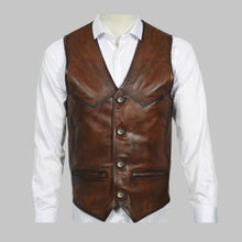Load image into Gallery viewer, Men Dark Brown Distressed Leather Vest
