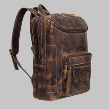 Load image into Gallery viewer, Men Distressed Dark Brown Leather Multi Pocket Travel Backpack
