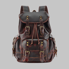 Load image into Gallery viewer, Men Genuine Dark Brown Waxed Leather Vintage Backpack
