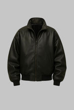 Load image into Gallery viewer, Men Oversized Black Genuine Leather Bomber Jacket
