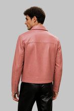 Load image into Gallery viewer, Back View of Men Pink Crocodile Embossed Leather Jacket
