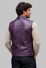 Load image into Gallery viewer, Back View of Men Stylish Purple Sheepskin Leather Vest
