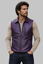 Load image into Gallery viewer, Front View of Men Stylish Purple Sheepskin Leather Vest
