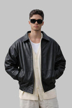 Load image into Gallery viewer, Men Timeless Black Oversized Leather Bomber Jacket
