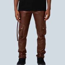 Load image into Gallery viewer, Men’s Brown Leather Cargo Pants - Genuine Streetwear Trousers

