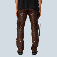 Load image into Gallery viewer, Men’s Brown Leather Cargo Pants - Genuine Streetwear Trousers
