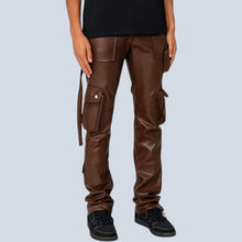 Load image into Gallery viewer, Men’s Brown Leather Cargo Pants - Genuine Streetwear Trousers
