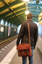 Load image into Gallery viewer, Men’s Brown Leather Messenger Laptop Satchel Briefcase Bag
