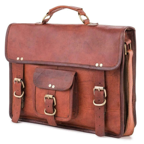Men’s Brown Leather Messenger Laptop Satchel Briefcase Bag