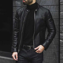 Load image into Gallery viewer, Men’s Handmade Black Lambskin Racer Leather Jacket
