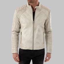 Load image into Gallery viewer, Men's Off White Quilted Leather Biker Jacket
