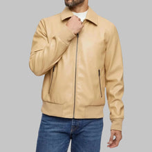 Load image into Gallery viewer, Men’s Timeless Beige Leather Bomber Jacket
