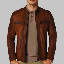 Load image into Gallery viewer, Men’s Vintage Dark Brown Leather Motorcycle Jacket
