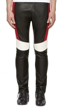 Men’s Black Leather Pants with Ribbed Colorblock Panels