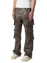 Load image into Gallery viewer, Mens Brown Leather Cargo Trousers with Four Flap Pockets
