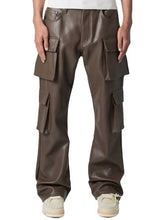 Load image into Gallery viewer, Mens Brown Leather Cargo Trousers with Four Flap Pockets

