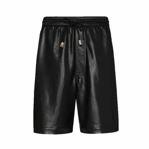 New Black Men Lambskin Leather Shorts