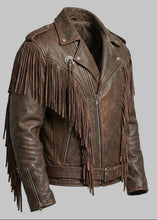 Load image into Gallery viewer, Men Dark Brown Cowboy Fringed Leather Jacket
