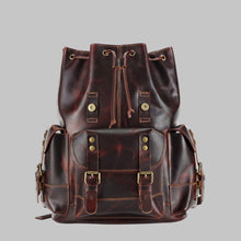 Load image into Gallery viewer, Men Genuine Dark Brown Waxed Leather Vintage Backpack
