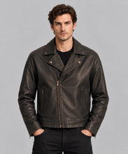 Load image into Gallery viewer, Men's Black Horse Embroidered Lambskin Leather Biker Jacket
