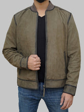 Load image into Gallery viewer, Men's Olive Green Suede Leather Jacket
