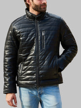 Load image into Gallery viewer, Men's Stylish Black Sheepskin Leather Puffer Jacket
