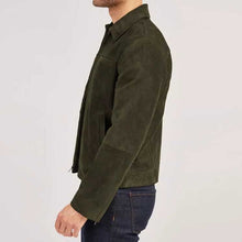 Load image into Gallery viewer, Olive Green Cafe Racer Suede Jacket for Men
