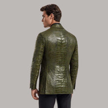 Load image into Gallery viewer, Olive Green Crocodile Embossed Leather Blazer for Men
