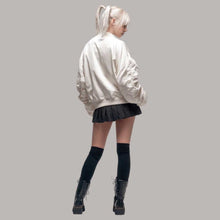 Load image into Gallery viewer, Oversized White Satin Bomber Jacket Y2K Streetwear Coat
