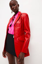 Load image into Gallery viewer, Red Leather Blazer for Women with Zipper Closure
