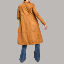 Load image into Gallery viewer, Rust Suede Leather Trench Coat for Women with Notch Collar

