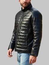Load image into Gallery viewer, Men's Stylish Black Sheepskin Leather Puffer Jacket
