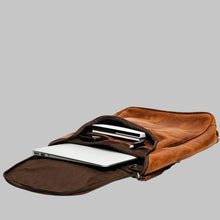 Load image into Gallery viewer, Men Brown Leather Flap Backpack
