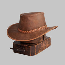 Load image into Gallery viewer, Men Classic Brown Real Leather Outback Hat
