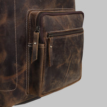 Load image into Gallery viewer, Men Distressed Dark Brown Leather Multi Pocket Travel Backpack
