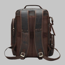 Load image into Gallery viewer, Men Genuine Dark Brown Leather Heavy Duty Travel Backpack
