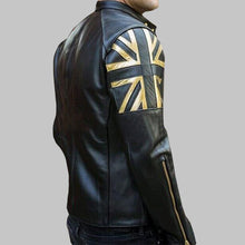 Load image into Gallery viewer, Men UK Flag Black Cafe Racer Leather Jacket
