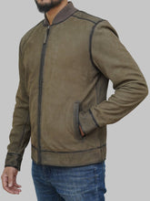 Load image into Gallery viewer, Men's Olive Green Suede Leather Jacket
