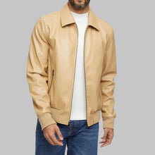 Load image into Gallery viewer, Men’s Timeless Beige Leather Bomber Jacket
