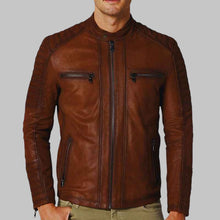 Load image into Gallery viewer, Men’s Vintage Dark Brown Leather Motorcycle Jacket
